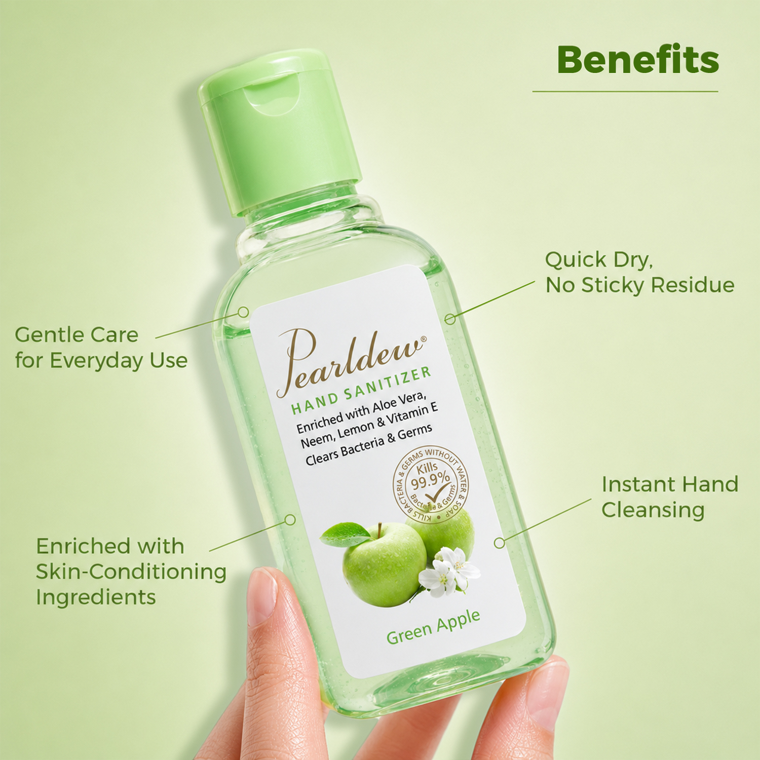 Pearldew Hand Sanitizer (Gel) Green Apple 60 ml - Image 4