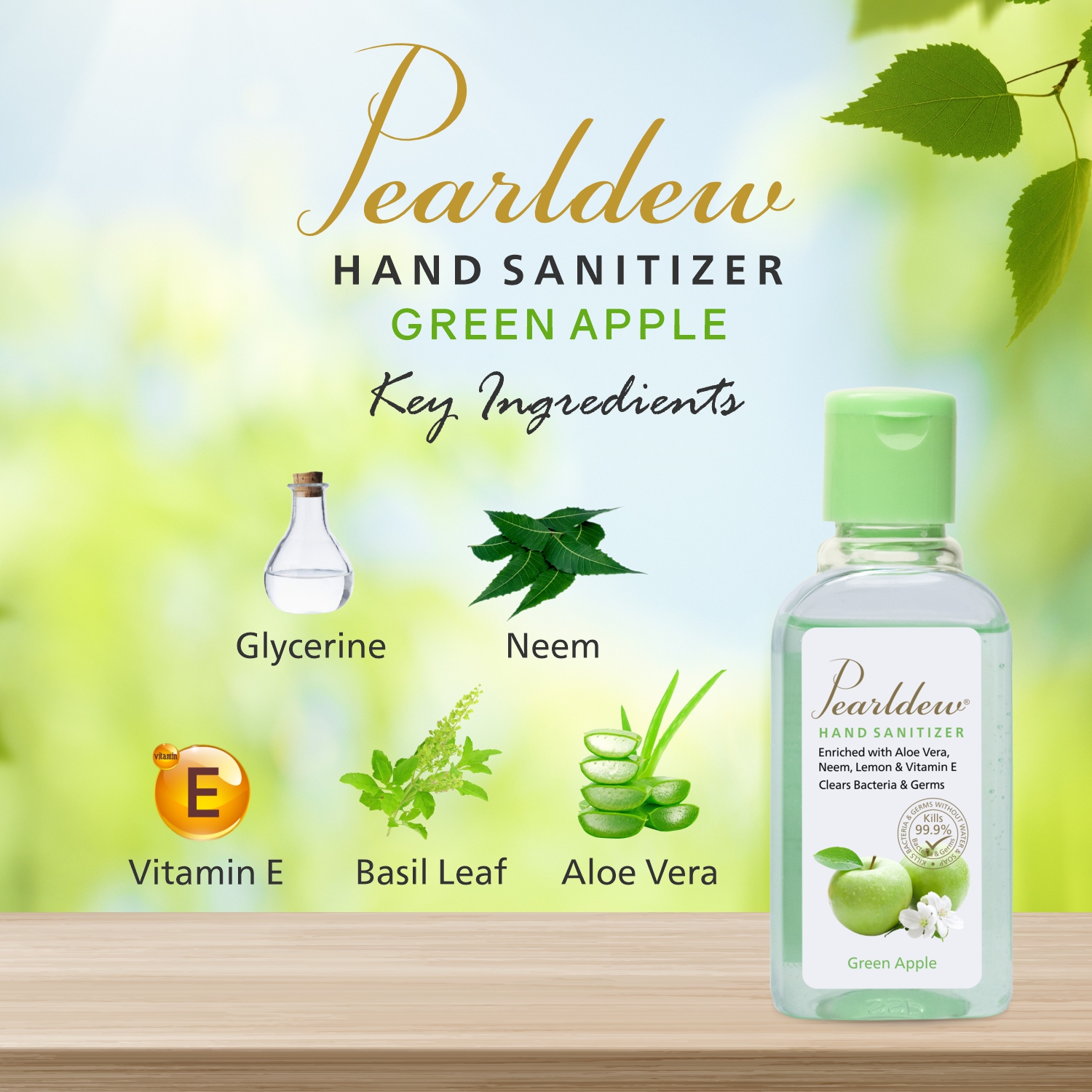 Pearldew Hand Sanitizer (Gel) Green Apple 60 ml - Image 3