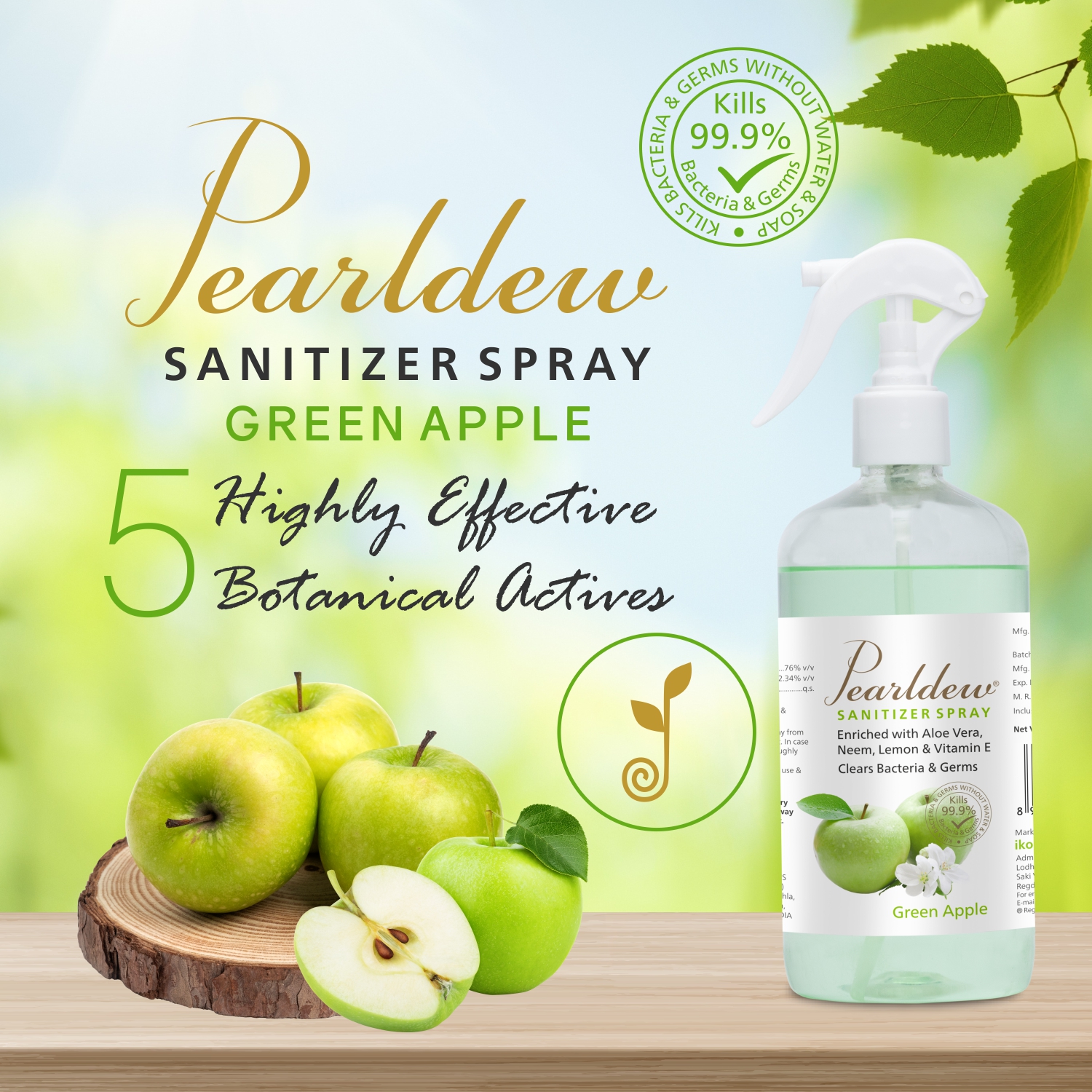 Pearldew Hand Sanitizer (Spray) Green Apple 500 ml - Image 2