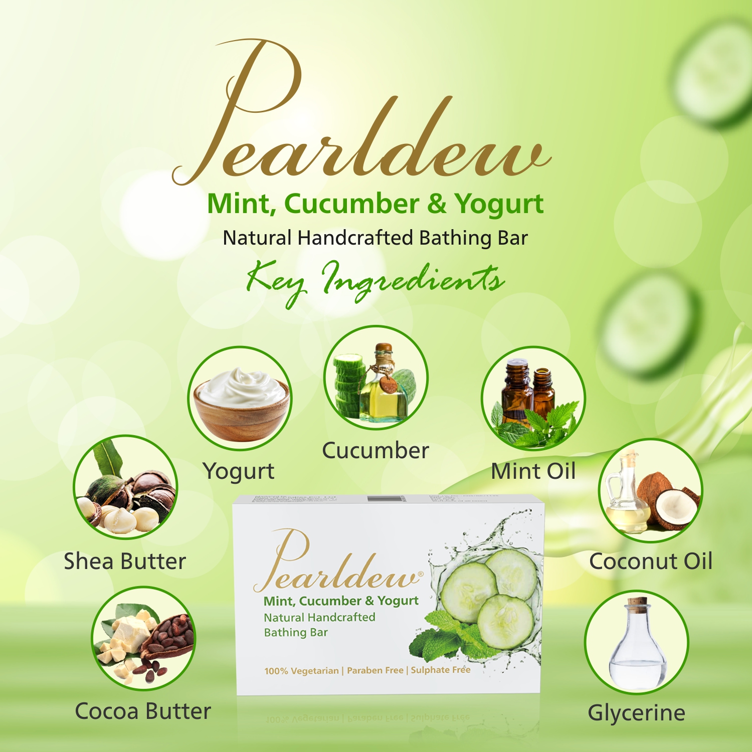 Pearldew Mint, Cucumber & Yogurt Bathing Bar - Image 3