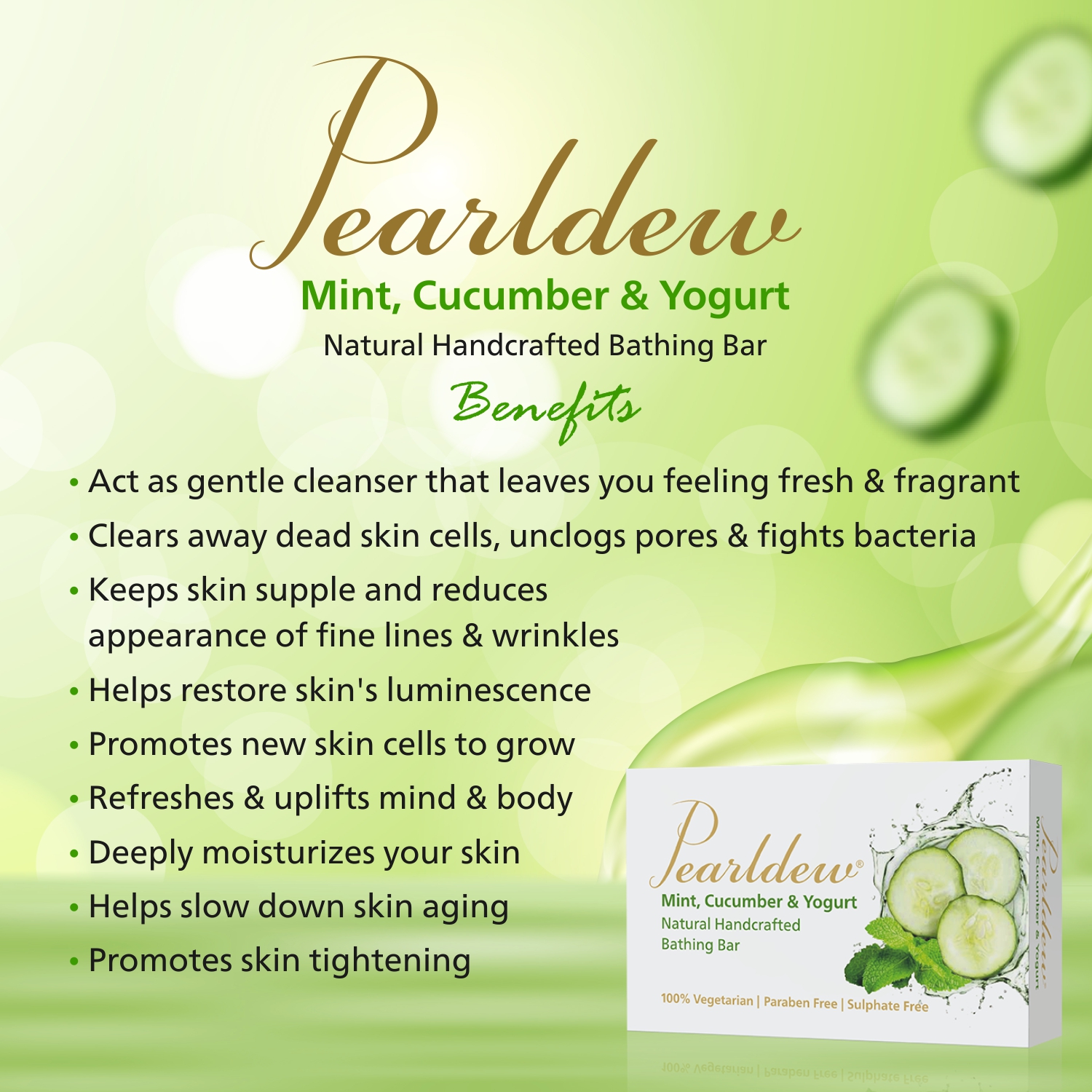 Pearldew Mint, Cucumber & Yogurt Bathing Bar - Image 5