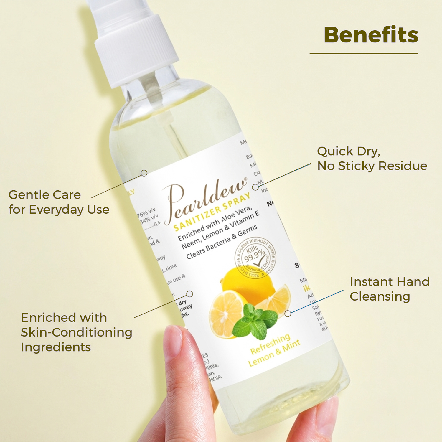 Pearldew Hand Sanitizer (Spray) Refreshing Lemon & Mint 120 ml - Image 4