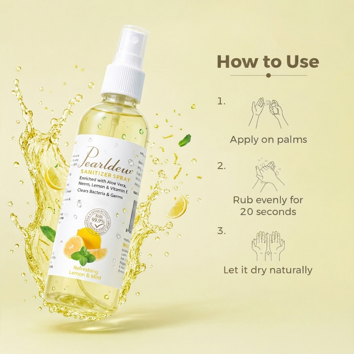 Pearldew Hand Sanitizer (Spray) Refreshing Lemon & Mint 120 ml - Image 6