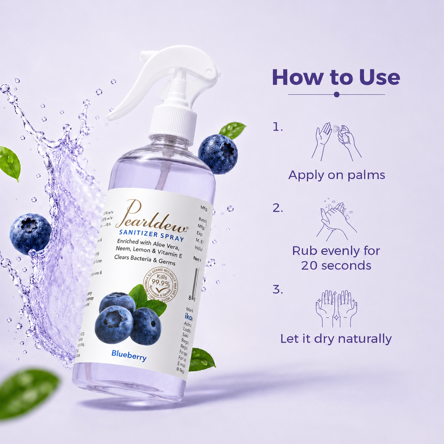 Pearldew Hand Sanitizer (Spray) Blueberry 500 ml - Image 6